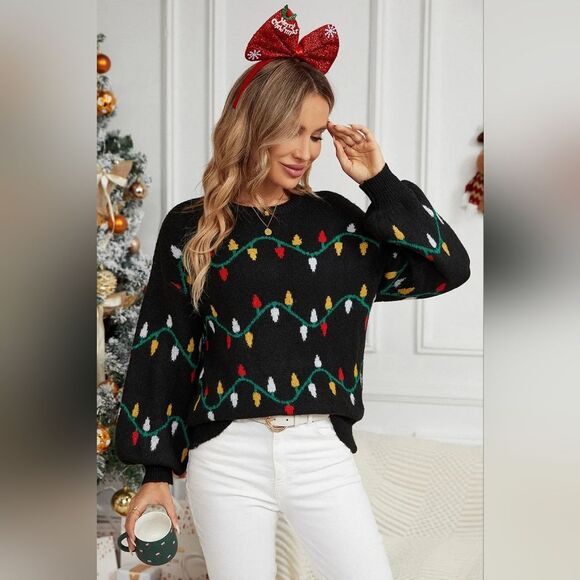 Women's Casual Christmas Lights Pattern Holiday Sweater Sz S M L XL - Picture 3 of 5
